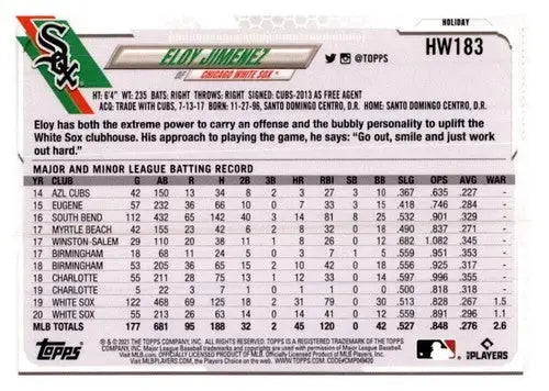 2021 Topps Holiday Mega Box #HW183 Eloy Jimenez NM-MT White Sox - Baseball Card Box