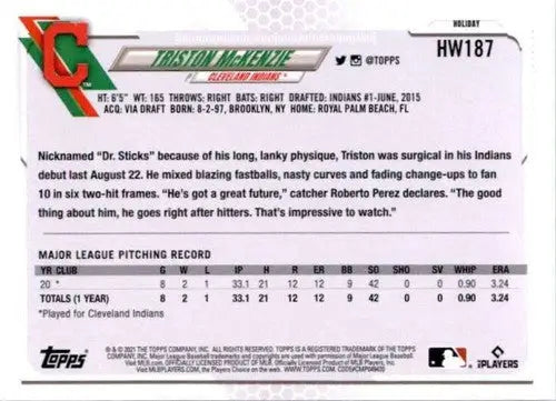 2021 Topps Holiday Mega Box Triston McKenzie baseball card with original gloss Indians RC