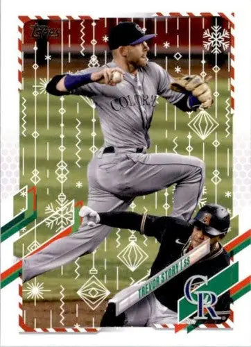 Baseball card from 2021 Topps Holiday Mega Box featuring Trevor Story in NM-MT condition