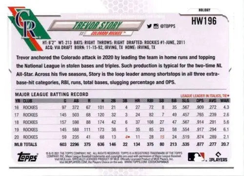 2021 Topps Holiday Mega Box Trevor Story baseball card original gloss Rockies simply sandoval cards typically sell