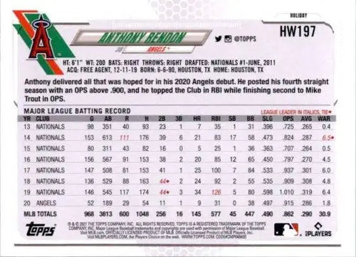 Anthony Rendon baseball card from 2021 Topps Holiday Mega Box with original gloss