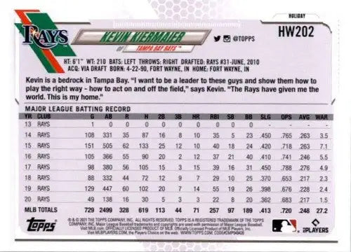 2021 Topps Holiday Mega Box #HW202 Kevin Kiermaier NM-MT Rays - Baseball Card Single