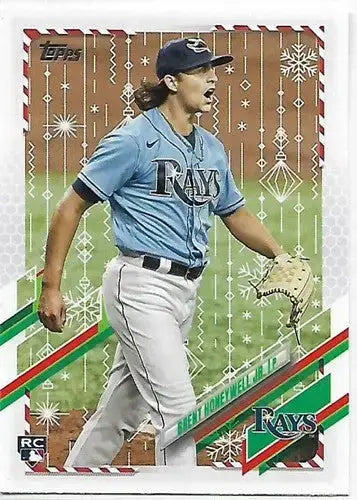 2021 Topps Holiday Mega Box #HW24 Brent Honeywell Jr. NM-MT RC Rookie Rays - Baseball Card Box