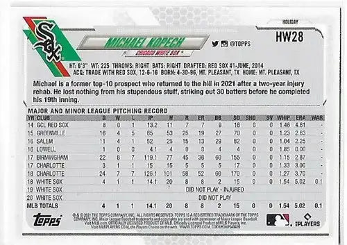 2021 Topps Holiday Mega Box #HW28 Michael Kopech NM-MT White Sox - Baseball Card Box