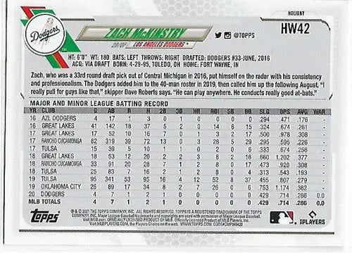 2021 Topps Holiday Mega Box #HW42 Zach McKinstry NM-MT RC Rookie Dodgers - Baseball Card Box