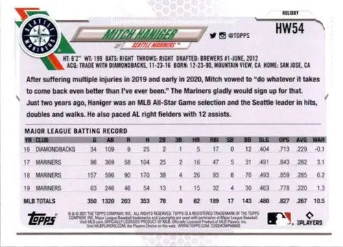 2021 Topps Holiday Mega Box #HW54 Mitch Haniger NM-MT Mariners - Baseball Card Box