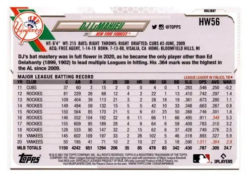 2021 Topps Holiday Mega Box #HW56 DJ LeMahieu NM-MT Yankees - Baseball Card Single