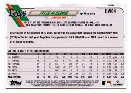 2021 Topps Holiday Mega Box #HW64 Tyler Glasnow NM-MT Rays - Baseball Card Box