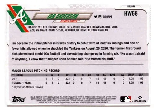 2021 Topps Holiday Mega Box #HW68 Ian Anderson NM-MT RC Rookie Braves - Baseball Card Box