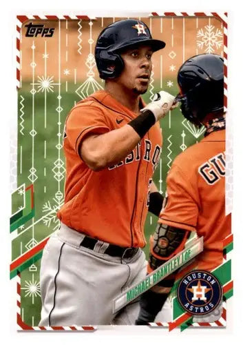 Baseball card from 2021 Topps Holiday Mega Box featuring Michael Brantley Astros with original gloss
