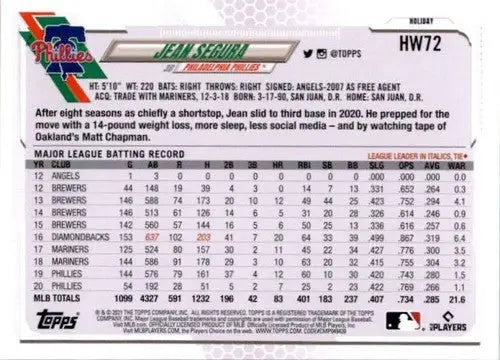 2021 Topps Holiday Mega Box #HW72 Jean Segura NM-MT Phillies - Baseball Card Box