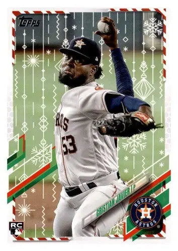 2021 Topps Holiday Mega baseball card featuring Cristian Javier with original gloss Rookie Astros