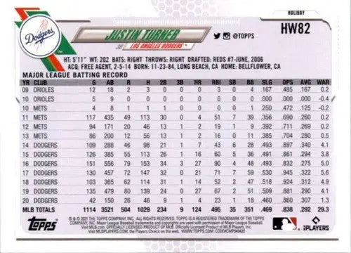 2021 Topps Holiday Mega Box #HW82 Justin Turner NM-MT Dodgers - Baseball Card Box