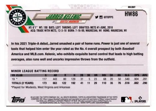 2021 Topps Holiday Mega Box #HW86 Jarred Kelenic NM-MT RC Rookie Mariners - Baseball Card Box