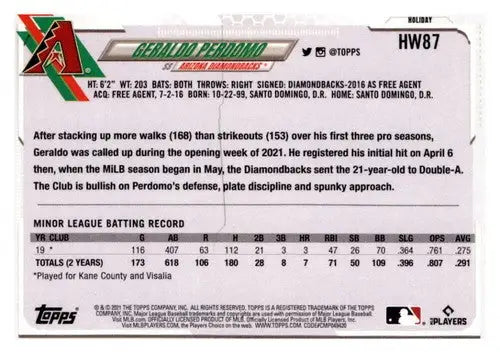 Geraldo Perdomo baseball card from 2021 Topps Holiday Mega Box with original gloss