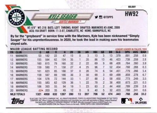 2021 Topps Holiday Mega Box #HW92 Kyle Seager NM-MT Mariners - Baseball Card Single