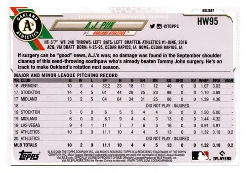 2021 Topps Holiday Mega Box #HW95 A.J. Puk EX/NM Athletics - Baseball Card Box