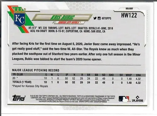 2021 Topps Holiday Mega Box Metallic #HW122 Kris Bubic NM-MT RC Rookie Royals - Baseball Card Box