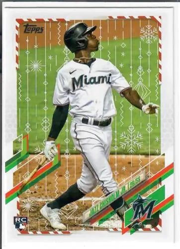 Baseball trading card of Jazz Chisholm Jr. from Topps Holiday Mega Box original gloss