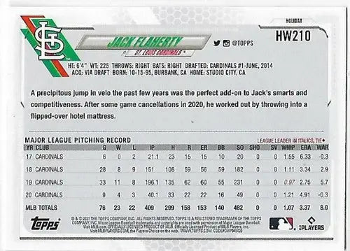 Jack Flaherty 2021 Topps Holiday Mega Box Metallic card with original gloss and NM-MT condition