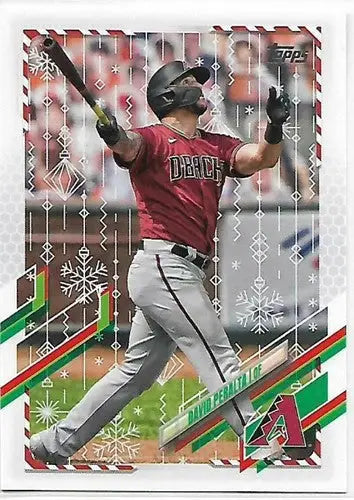 Baseball trading card featuring David Peralta in maroon jersey from 2021 Topps Holiday Mega Box