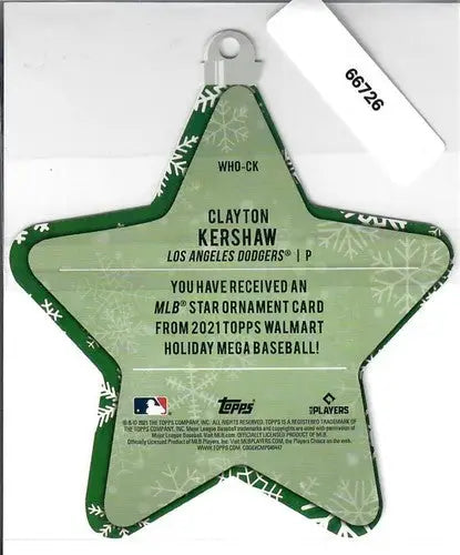 2021 Topps Holiday Mega Box Oversized MLB Star Ornament Die-Cut #WHO-CK Clayton - Baseball Card Single