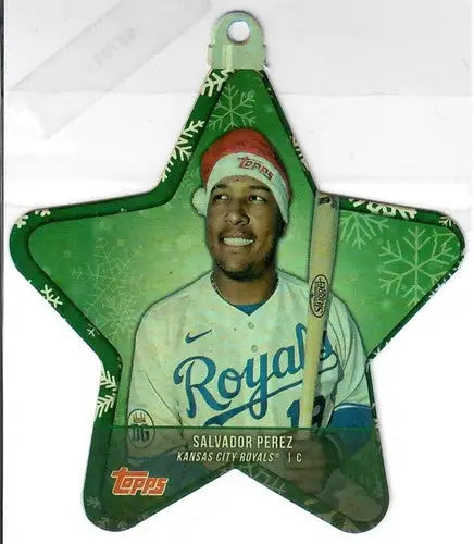 Salvador Perez baseball player ornament from 2021 Topps Holiday Mega Box for MLB fans
