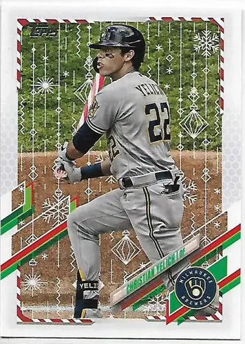2021 Topps Holiday Mega Box Rare Short Print Variations #HW61 Christian Yelich N - Baseball Card Box