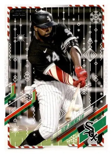 Original gloss baseball card featuring Eloy Jimenez from 2021 Topps Holiday Mega Box