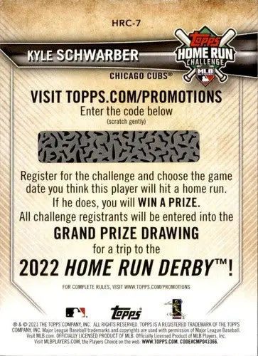Topps Home Run Challenge card featuring Kyle Schwarber from 2021 Topps Home Run Challenge series
