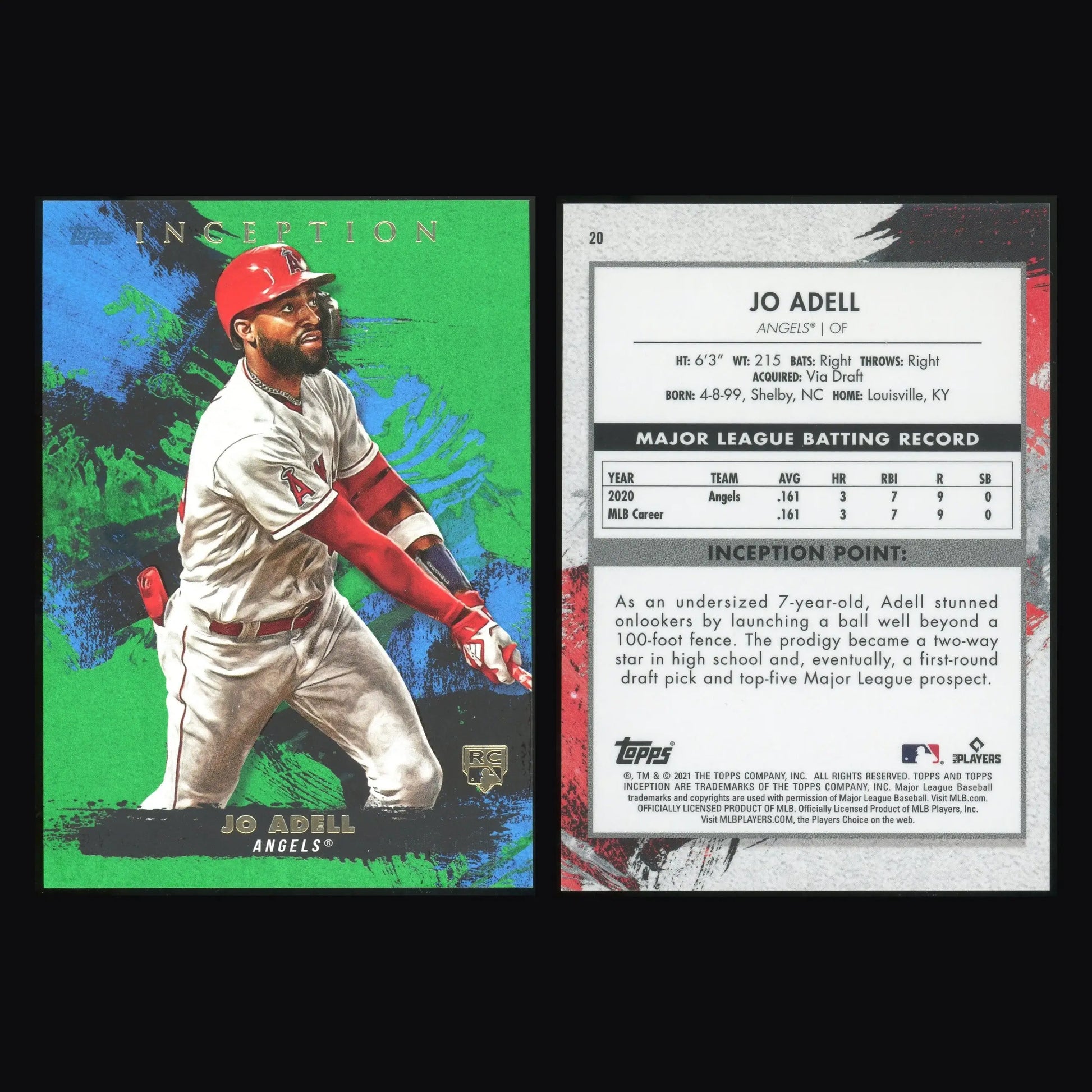2021 Topps Inception Jo Adell #20 Green Parallel RC Angels - Baseball Card Single