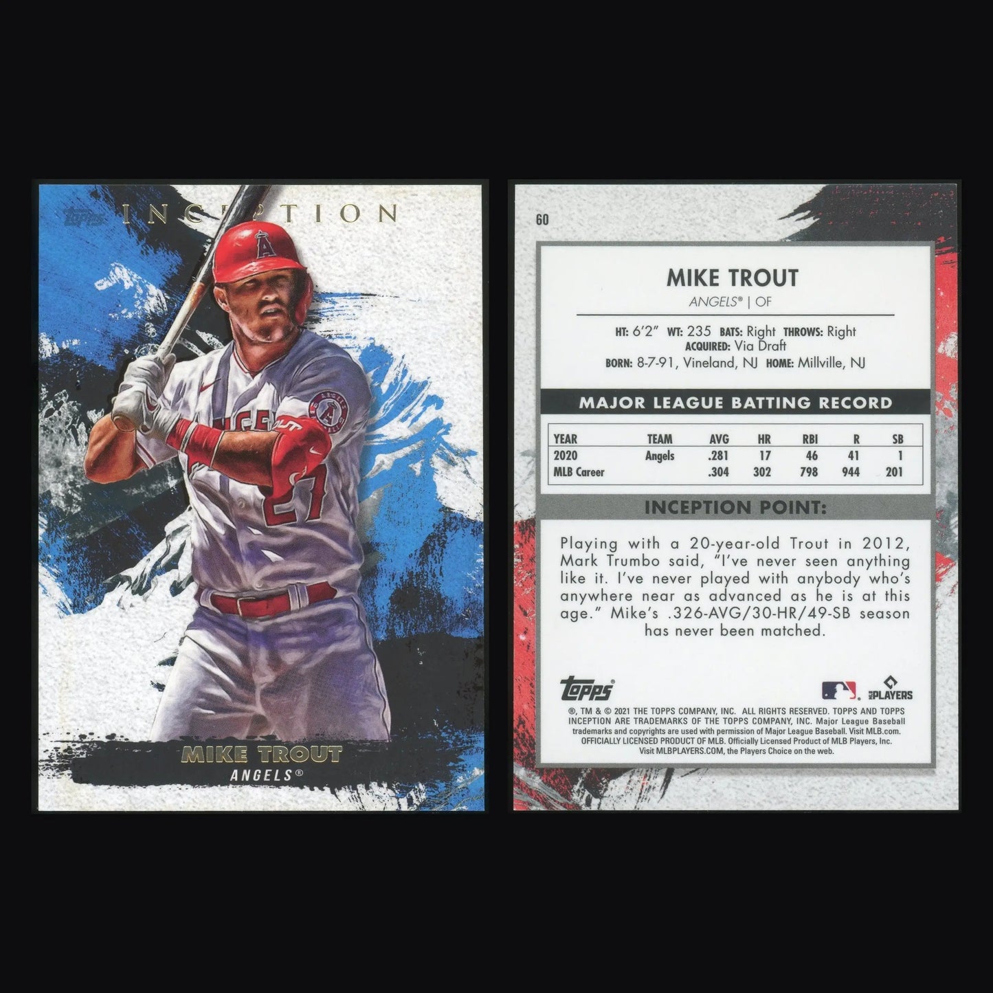 2021 Topps Inception Mike Trout #60 Los Angeles Angels - Baseball Card Single