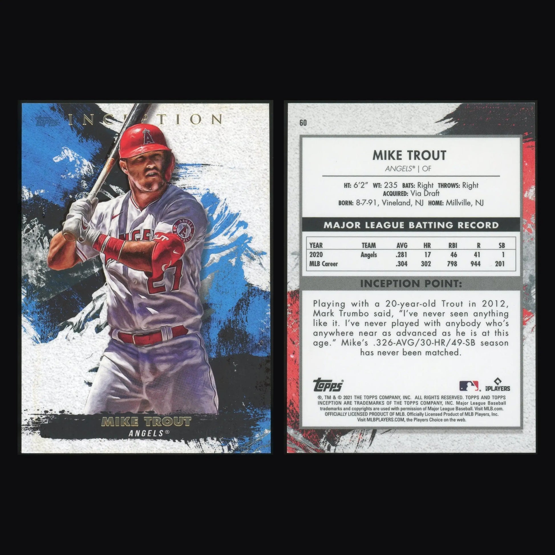 2021 Topps Inception Mike Trout #60 Los Angeles Angels - Baseball Card Single
