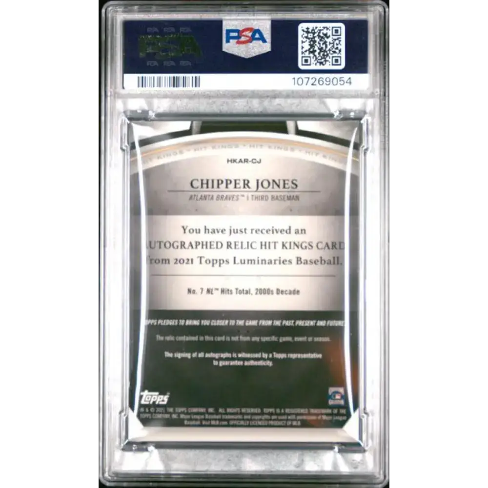 2021 Topps Luminaries Hit Kings Autograph Relics #HKAR-CJ Chipper Jones PSA 7 NM MEM Auto 4/15 Atlanta Braves Baseball