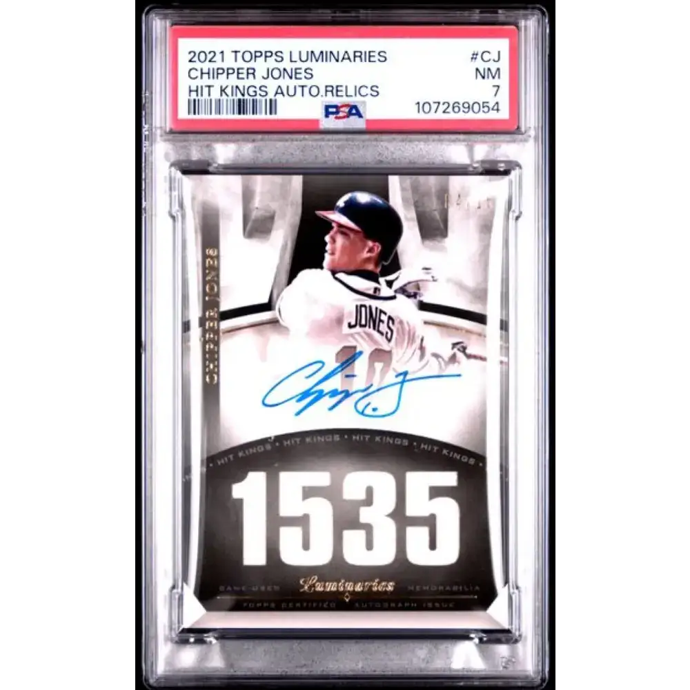 2021 Topps Luminaries Hit Kings Autograph Relics #HKAR-CJ Chipper Jones PSA 7 NM MEM Auto 4/15 Atlanta Braves Baseball