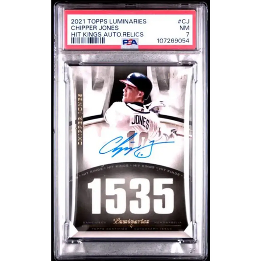 2021 Topps Luminaries Hit Kings Autograph Relics #HKAR-CJ Chipper Jones PSA 7 NM MEM Auto 4/15 Atlanta Braves Baseball