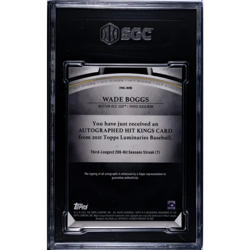 2021 Topps Luminaries Hit Kings Black #HK-WB Wade Boggs SGC 9.5 MINT+ Auto 1/1 Boston Red Sox Baseball Card - Baseball