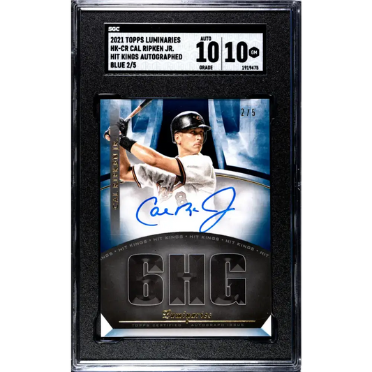 2021 Topps Luminaries Hit Kings Blue #HK-CR Cal Ripken Jr. SGC 10 Gem Auto 2/5 Baltimore Orioles Baseball Card