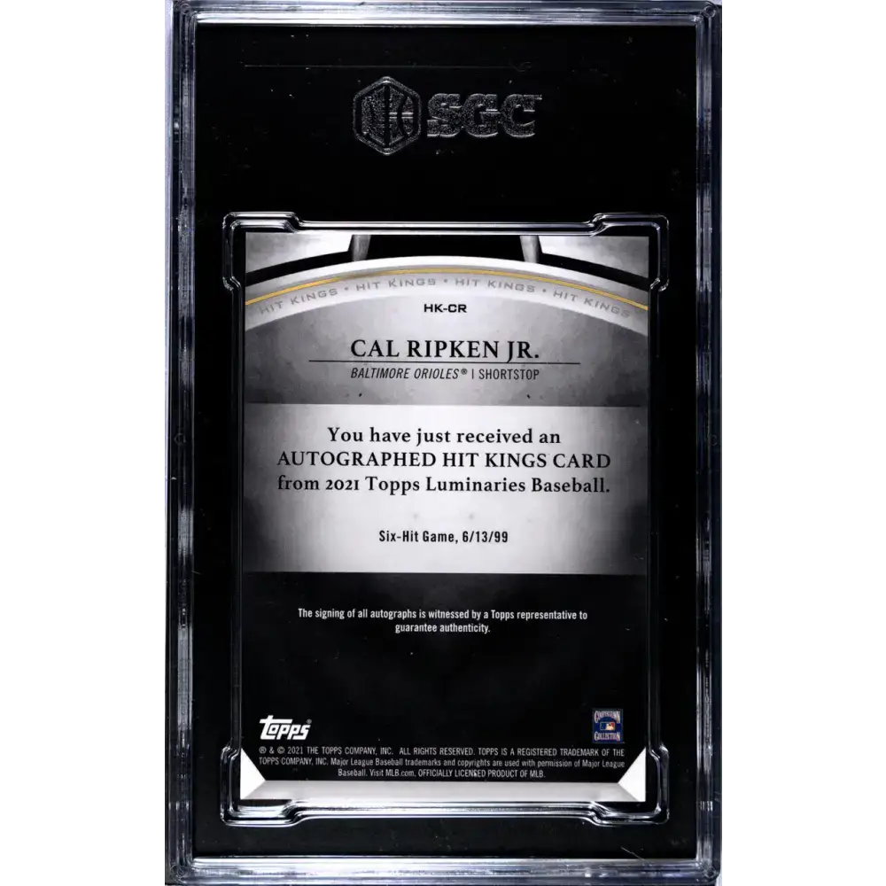 2021 Topps Luminaries Hit Kings Blue #HK-CR Cal Ripken Jr. SGC 10 Gem Auto 2/5 Baltimore Orioles Baseball Card