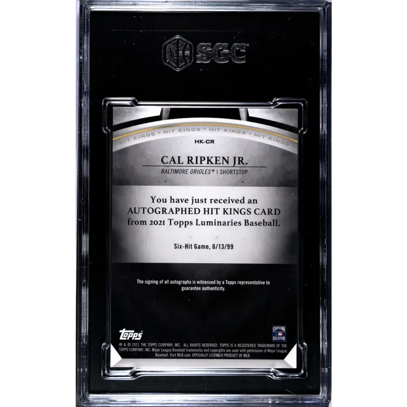 2021 Topps Luminaries Hit Kings Blue #HK-CR Cal Ripken Jr. SGC 10 Gem Auto 2/5 Baltimore Orioles Baseball Card