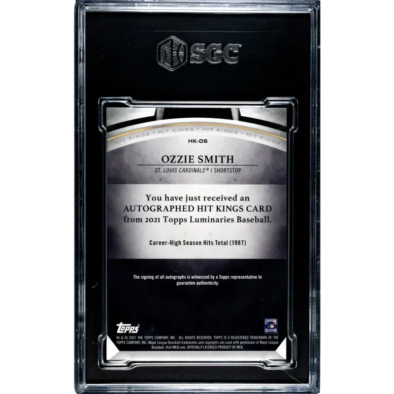 2021 Topps Luminaries Hit Kings #HK-OS Ozzie Smith SGC 10 Gem Auto 7/15 St. Louis Cardinals Baseball Card - Baseball