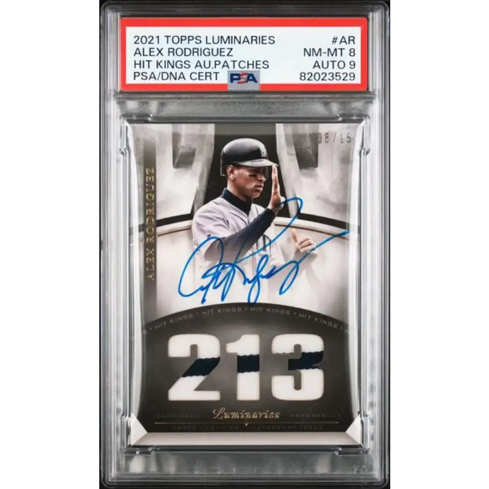 2021 Topps Luminaries Hit Kings Patches #HKAP-AR Alex Rodriguez PSA 8 NM-MT MEM Auto 8/15 Seattle Mariners Baseball