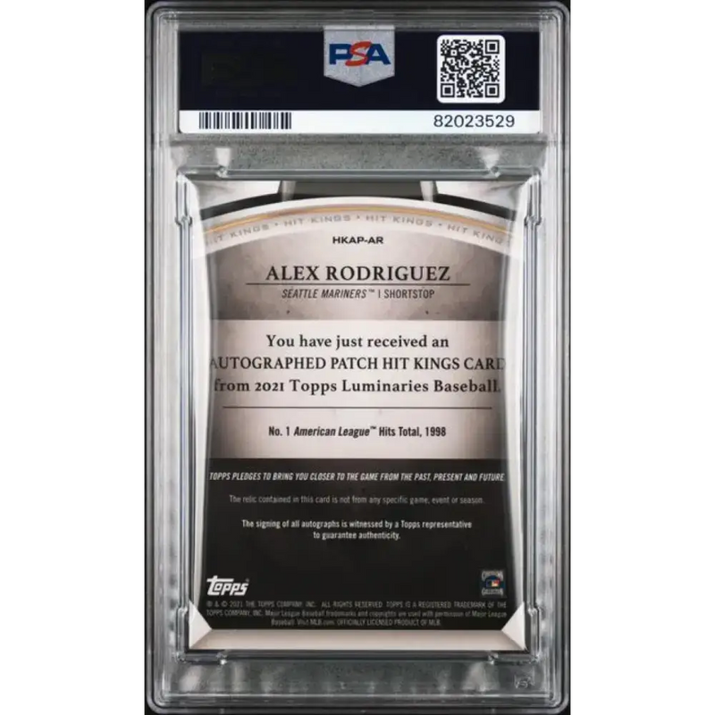 2021 Topps Luminaries Hit Kings Patches #HKAP-AR Alex Rodriguez PSA 8 NM-MT MEM Auto 8/15 Seattle Mariners Baseball