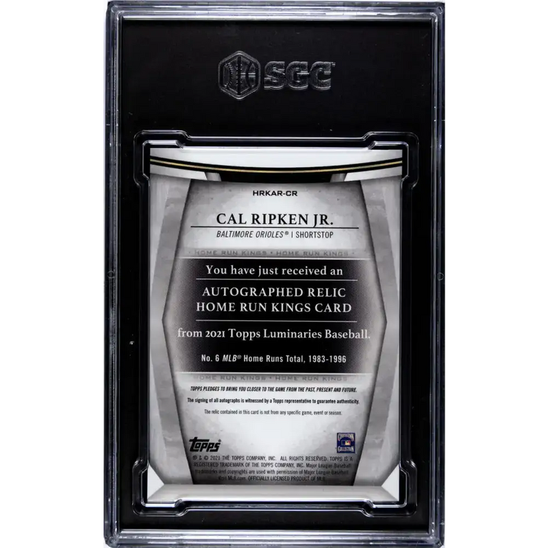 2021 Topps Luminaries Hit Kings Relics #HKAR-CR Cal Ripken Jr. SGC 9 MINT MEM Auto 3/15 Baltimore Orioles Baseball Card