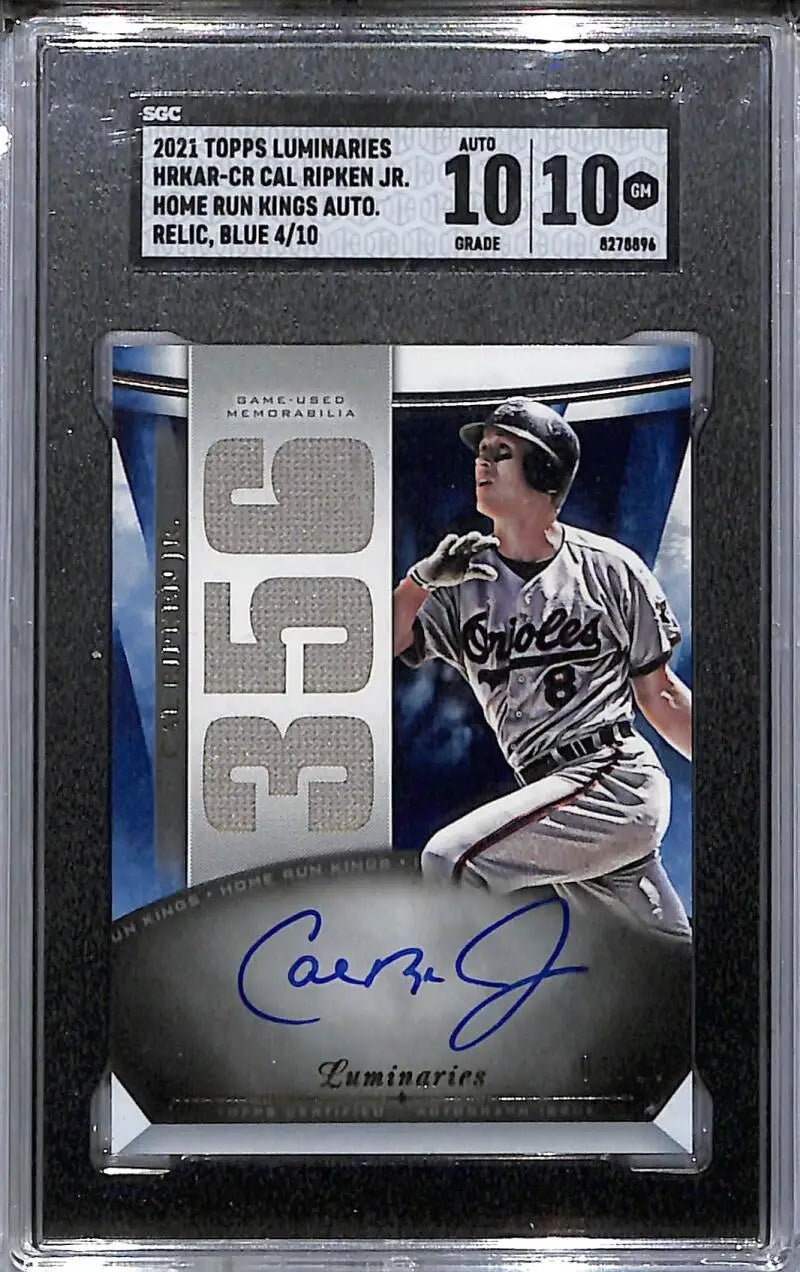 2021 Topps Luminaries Home Run Kings #HRKAR-CR Cal Ripken Jr. SGC 10 Gem MEM Auto 4/10 Baltimore Orioles