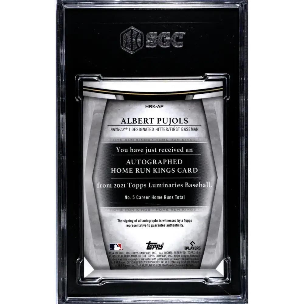2021 Topps Luminaries Home Run Kings Purple #HRK-AP Albert Pujols SGC 10 Gem Auto 1/3 Los Angeles Angels Baseball Card