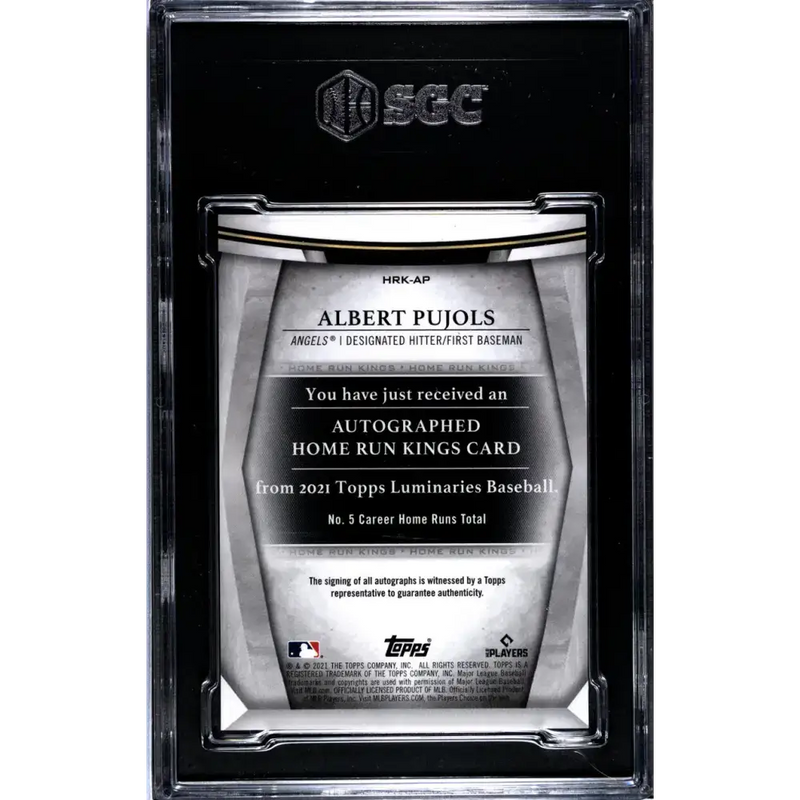 2021 Topps Luminaries Home Run Kings Purple #HRK-AP Albert Pujols SGC 10 Gem Auto 1/3 Los Angeles Angels Baseball Card