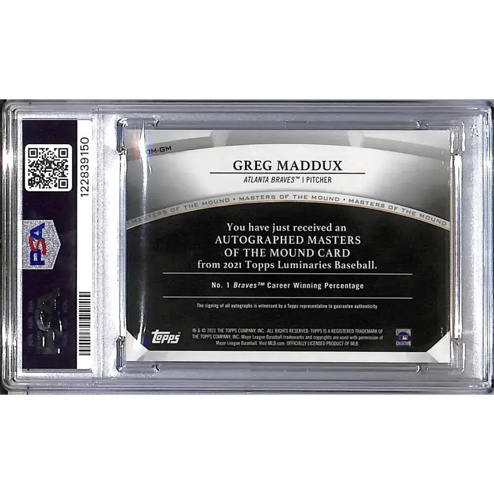 2021 Topps Luminaries Masters of the Mound #MOM-GM Greg Maddux PSA 10 GEM MINT Auto 1/3 Atlanta Braves - Baseball Card