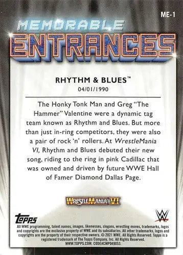 Original gloss of Rhythm and Blues trading card from 2021 Topps Memorable Entrances series