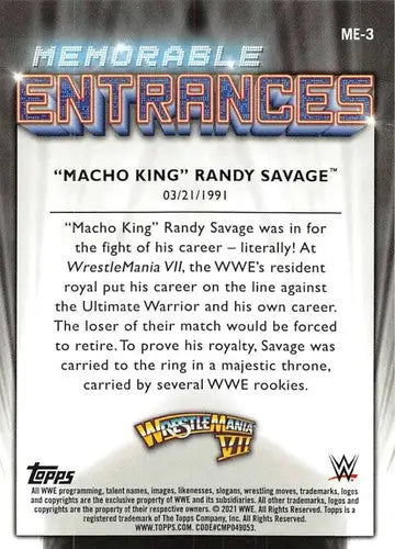 WWE trading card back with original gloss featuring Macho King Randy Simply Sandoval